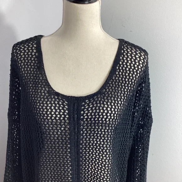 ELLOS 22/24 WOMAN PLUS BLACK CROCHET COVER UP SWEATER VERSATILE - Picture 2 of 12